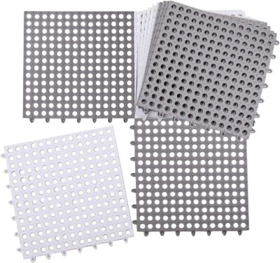 Jucoan 12 Pack Interlocking Non Slip Drainage Floor Tiles, 11.8 X 11.8 Inch Soft PVC Bath Shower Floor Mat with Suctions Cups, Drainage Holes for Bathroom, Kitchen, Pool, Wet Areas