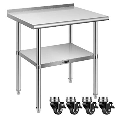 VIVOHOME 24 x 30 Inch Stainless Steel Work Table with Backsplash, Food Prep Commercial Table with Wheels for Restaurant, Hotel, Home and Warehouse