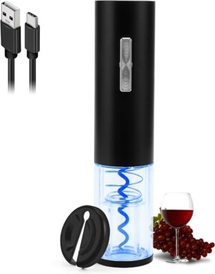 COKUNST Electric Wine Opener, Type-C Charging Wine Corkscrew Bottle Opener With Foil Cutter, Automatic Rechargeable Wine Openers With LED Light 