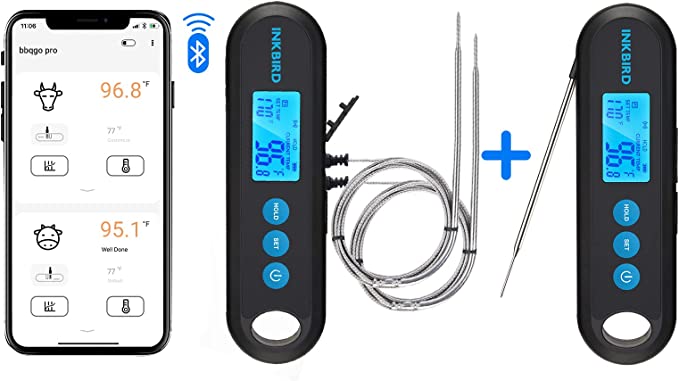 INKBIRD Hybrid Thermometer Between an Instant-Read Thermometer and a Remote Bluetooth BBQ Meat Thermometer with 2 Probes,Rechargeable Grill Thermometer with Temperature Alarms and Graph, Calibration