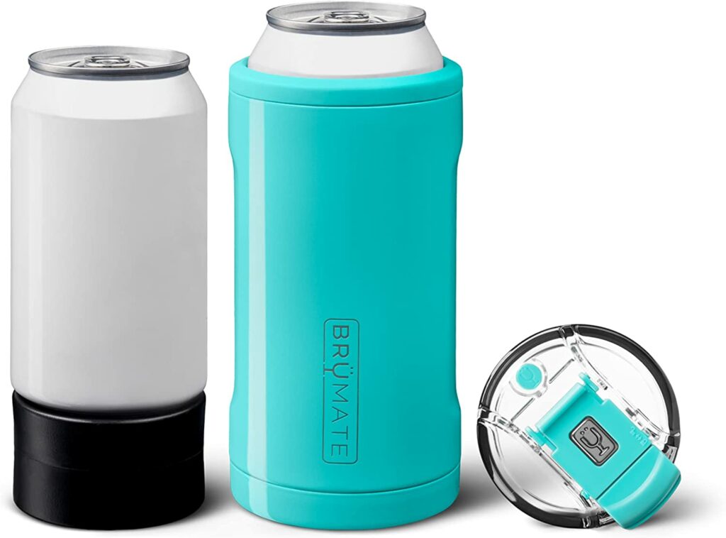 BrüMate Hopsulator Trio 3-in-1 Insulated Can Cooler for 12oz / 16oz Cans + 100% Leak Proof Tumbler with Lid | Can Coozie Insulated for Beer, Soda, and Energy Drinks (Aqua)
