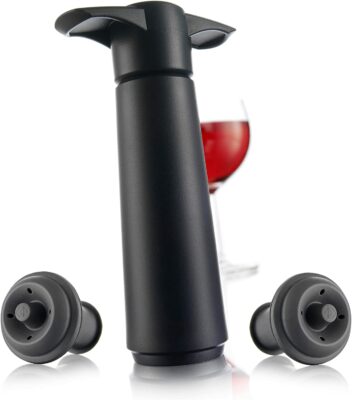 The Original Vacu Vin Wine Saver Pump and Wine Preserver with Vacu Vin Wine Stoppers Vacuum Sealers. Wine Pump and Wine Vacuum Stoppers are Black. Wine Bottle Keeper Set Keeps Wine Fresher for Longer.