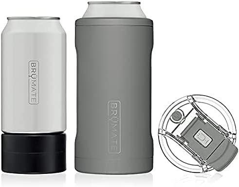 BrüMate Hopsulator Trio 3-in-1 Insulated Can Cooler for 12oz / 16oz Cans + 100% Leak Proof Tumbler with Lid | Can Coozie Insulated for Beer, Soda, and Energy Drinks (Matte Gray)