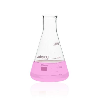 Labvida Narrow Mouth Glass Erlenmeyer Flasks, Vol.2000ml, 3.3 Borocilicate with Printed Graduation, LVC010