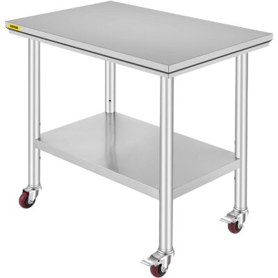 Mophorn Stainless Steel Work Table 36x24 Inch with 4 Wheels Commercial Food Prep Worktable with Casters Heavy Duty Work Table for Commercial Kitchen Restaurant
