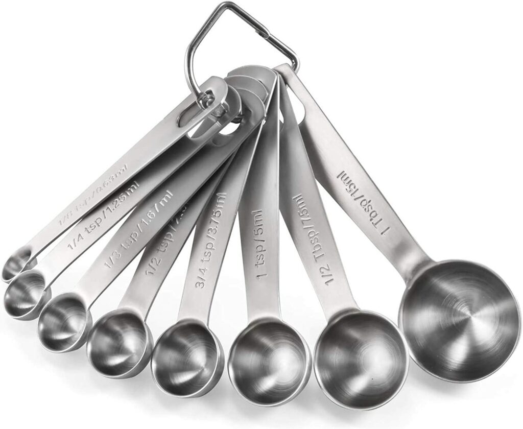 Measuring Spoons: U-Taste 18/8 Stainless Steel Measuring Spoons Set of 8 Piece: 1/8 tsp, 1/4 tsp, 1/3 tsp, 1/2 tsp, 3/4 tsp, 1 tsp, 1/2 tbsp & 1 tbsp Dry and Liquid Ingredients