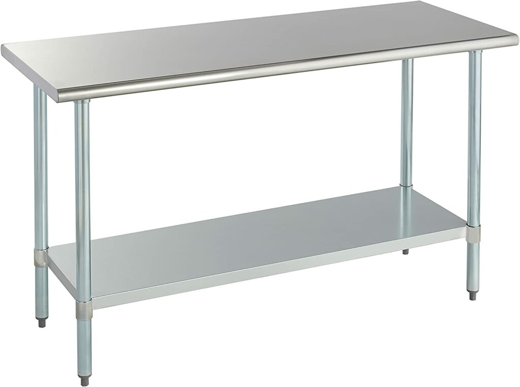 ROCKPOINT Stainless Steel Table for Prep & Work 60x24 Inches, NSF Metal Commercial Kitchen Heavy Duty Table with Adjustable Under Shelf and Table Foot for Restaurant, Home and Hotel