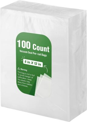 Syntus Vacuum Sealer Bags, 100 Quart 8" x 12" Commercial Grade PreCut Bag, Food Vac Bags for Storage, Meal Prep or Sous Vide