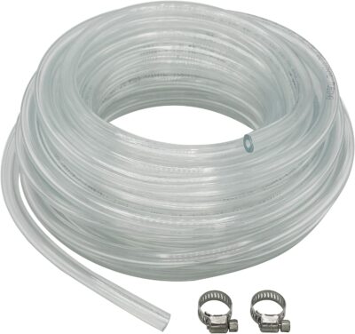 YOTOO Clear Vinyl Tubing Food Grade 50-Feet Length 3/16" ID x 7/16" OD, Flexible PVC Tubing Hose, Lightweight Plastic Tube UV Chemical Resistant Vinyl Hose, BPA Free and Non Toxic with 2 Screw Clamps