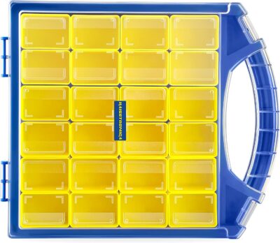 haisstronica Small Parts Organizer(HS-T1A),With 24pcs Small Removable Bins-Parts and Crafts Portable Organizer For Game Token,Tool,Wire Connectors,Screw Box Organizer-size of 12"L x 10.5"W x 2.2"H