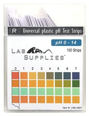 Plastic pH Test Strips, Universal Application (pH 0-14), 100 Strips | Saliva | Soap | Urine | Food | Liquids | Water with Soil Testing | Lab Monitoring