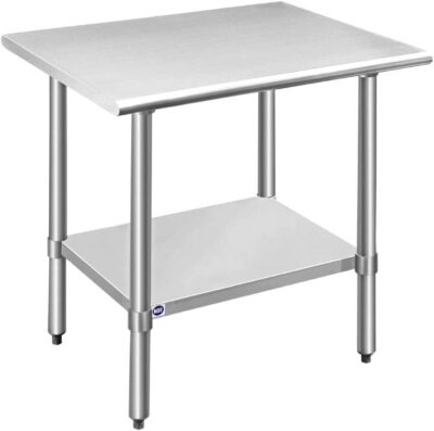 ROCKPOINT Stainless Steel Table for Prep & Work 36x24 Inches, NSF Metal Commercial Kitchen Table with Adjustable Under Shelf and Table Foot for Restaurant, Home and Hotel 