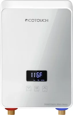 Tankless On Demand Water Heater Electric 240V, ECOTOUCH 5.5KW Hot Water Heater For Sink, Electric Instant Hot Water Heater, Overheating Protection, Sliver