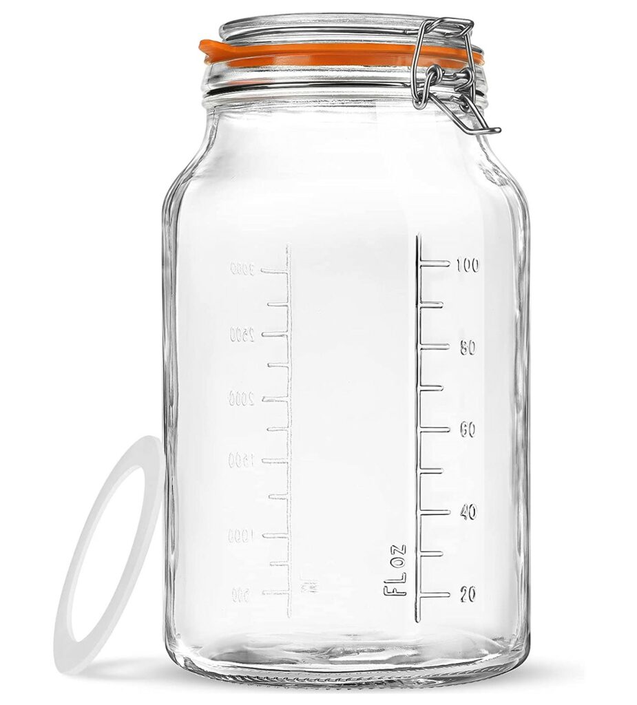 Folinstall Super Wide Mouth Glass Jar with Airtight Lids, 1 Gallon Glass Storage Jars with 2 Measurement Marks, Pickle Jar with Large Capacity 128oz/4100ml, Great for Cookie, Suntea, kombucha, Kimchi