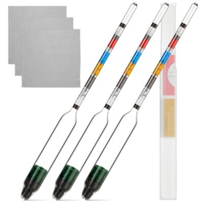 3 Packs Triple Scale Hydrometer with Cleaning Cloth for Wine Beer Mead Kombucha Brewer Elite Hydrometer Alcohol Measuring Tools Brewing Supplies Distilling Equipment for Home Tester