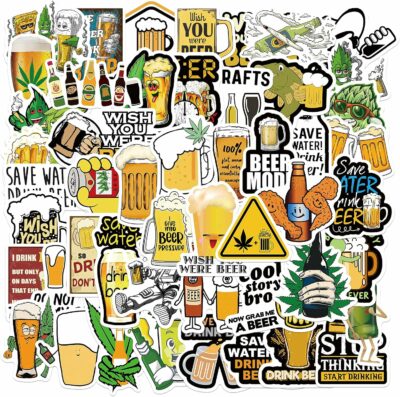 50PCS/Pack Beer Stickers for Colorful Waterproof Stickers for Flask, Laptop, Water Bottle, Cute Aesthetic Vinyl Stickers
