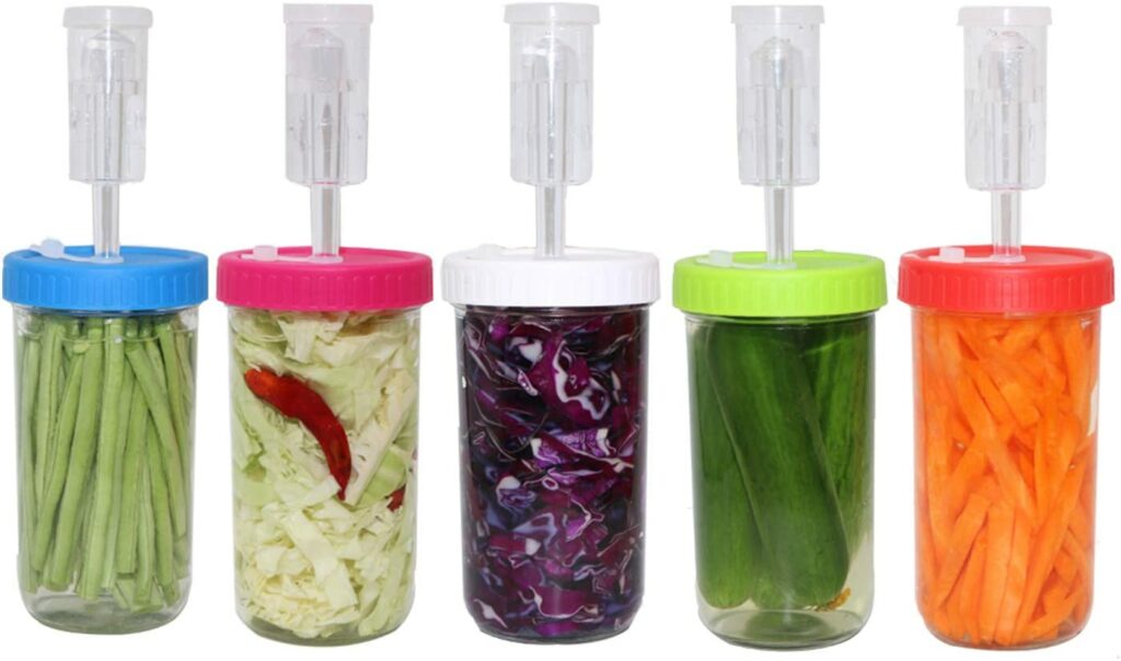 Fermentation lids for Wide Mouth Jars, fermentation kit with fermenting lids(Jars Not Included), 3-Piece Airlocks,make Sauerkraut, Kimchi, Pickles Or Any Fermented Food-5 PACK