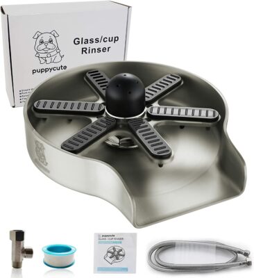 Glass Rinser Cup Bottle Washer Cleaner for Kitchen Sinks, Kitchen Sink Accessories Attachment Stainless Steel Brush Nickel