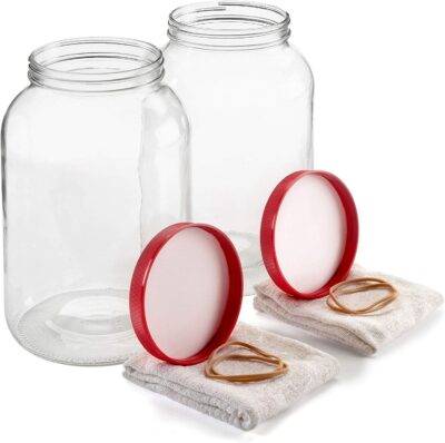 Wide Mouth 1 Gallon Glass Jar with Lid - Glass Gallon Jar for Kombucha & Sun Tea - Gallon Mason Jars are Large Glass Jars with Lids 1 Gallon for Food Storage - 2 Pack Large Jars with Airtight Plastic Lids