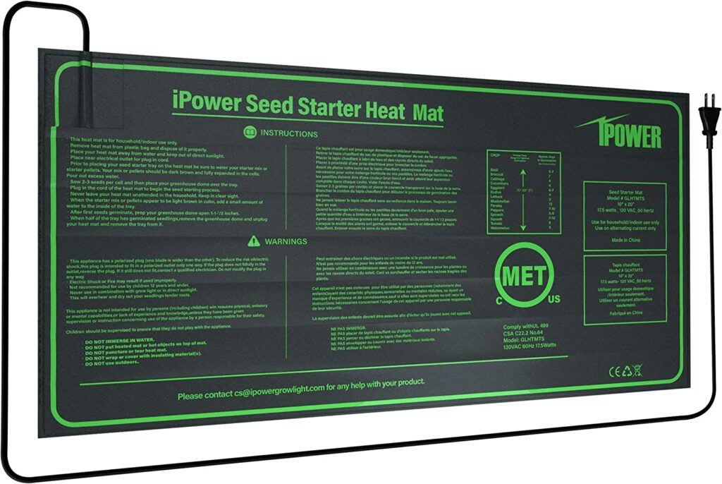 iPower GLHTMTS Durable Waterproof Seedling Heat Mat 10" x 20.5" Warm Hydroponic Plant Germination Starting Pad