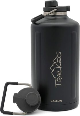 TrailKeg Sports Water Bottle, 128 oz, One Gallon, Vacuum Insulated Stainless Steel, Double Walled, Hot for 12 Hours, Cold for 48 Hours, Wide Mouth Metal Jug