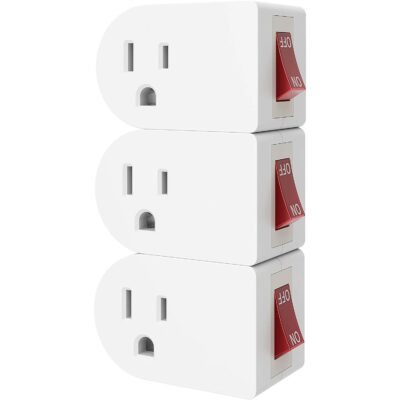 oviitech 3 Pack Grounded Outlet Wall Tap Adapter with On/Off Power Switch，Single Outlet with Switch in White