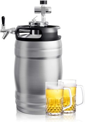 TMCRAFT 1.3 Gal Double-Walled Beer Keg Growler, Pressurized Home Beer Dispenser System with Detachable Keg Spear Keep Fresh and Carbonation for Craft Beer Draft/Homebrew