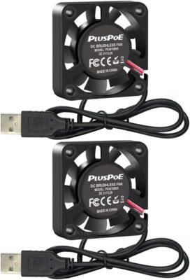 PLUSPOE 2-Pack 40mm x10mm DC 5V USB Brushless Cooling Fan, Dual Ball Bearing, Quiet Operation, 4010 Small Computer Fan