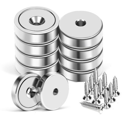 MIKEDE 10 Pack Strong Neodymium Cup Magnets, 70Lbs+ Holding Force Heavy duty Round Base Cup Magnets with Countersunk Hole, Powerful Industrial Strength Rare Earth Magnets with Screws for Wall Mounting