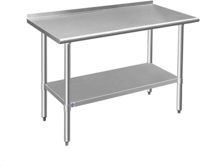 ROCKPOINT Stainless Steel Table for Prep & Work with Backsplash 48x24 Inches, NSF Metal Commercial Kitchen Table with Adjustable Under Shelf and Foot for Restaurant, Home and Hotel 