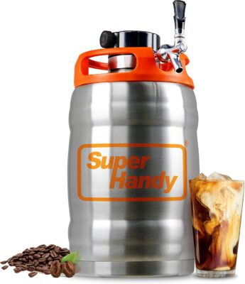 SuperHandy Nitro/Cold Brew Keg Growler (170 oz) Portable Carbonated Beverage Dispenser, PSI Regulator Cap, High-Capacity 1.3 Gal, Double-Wall Vacuum Insulation (CO2 Cartridges Included 