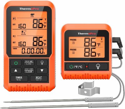 ThermoPro TP826 500FT Wireless Meat Thermometer, Dual Meat Probe Cooking Thermometer with HI/Low Alert& Kitchen Timer, IPX4 Food Grill Thermometer, BBQ Smoker Thermometer for Oven,Grilling Gifts