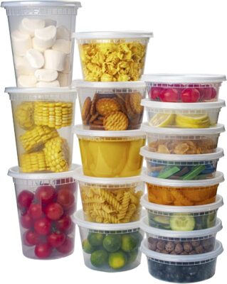 Orgtiv [48 Sets-8,16,32oz Plastic Deli Containers with Lids,Freezer Food Storage Containers Airtight,Disposable Take out Deli Cups for Soup Slime Meal Prep Leftover,BPA Free Clear Round Food Box