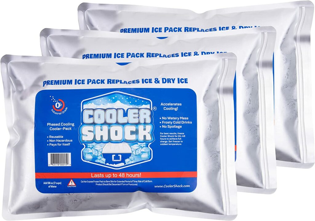 Cooler Shock Ice Packs for Cooler 3 Pack - Strong, Reusable, Premium Ice Pack and Lunch Cooler Set for Long Term Use - Cools Faster Than Ice