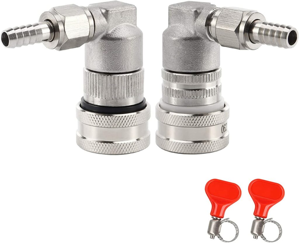 Dbgogo Ball Lock Quick Disconnect Set, Stainless Steel Home Brewing Corny Cornelius 7/16-20UNF Thread Keg Fittings with 5/16’’ Gas 1/4’’ Beer Barb Swivel Nuts Hose Clamp for Keg Post Sankey Coupler