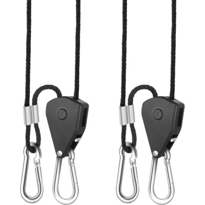 iPower GLROPE 1-Pair 1/8 Inch 8-Feet Long Heavy Duty Adjustable Rope Clip Hanger (150lbs Weight Capacity) Reinforced Metal Internal Gears, 1 Pack, Black 