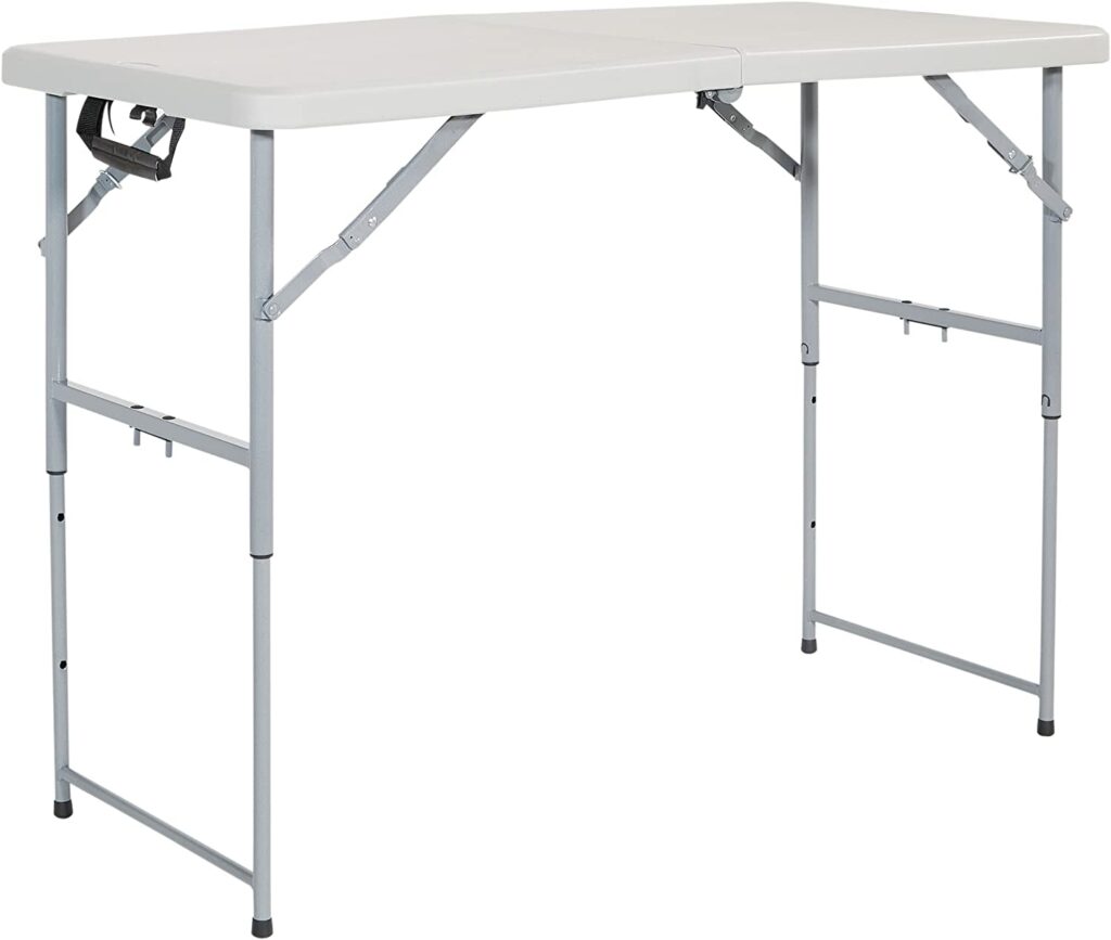 Office Star Resin Multipurpose Rectangle Table, 4-Feet Long, Height Adjustable, Center Folding Table, Light Gray