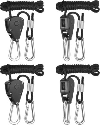 iPower GLROPEX2 2-Pair 1/8 Inch 8-Feet Long Heavy Duty Adjustable Rope Clip Hanger (150lbs Weight Capacity) Reinforced Metal, 2 Pairs, Black