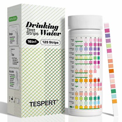 Water Testing Kits for Drinking Water - 125 Strips 16 in 1 Well and Drinking Water Test Kit - TESPERT Water Test Strips with Hardness, pH, Mercury, Lead, Iron, Copper, Chlorine, Cyanuric Acid