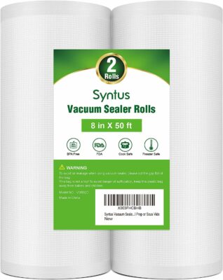 Syntus Vacuum Sealer Bags for Food, 2 Rolls 8" x 50' Commercial Grade Bag Rolls, Food Vac Bags for Storage, Meal Prep or Sous Vide