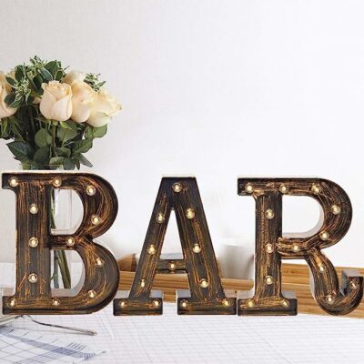 Light Up BAR Sign, LED Vintage Letters Home Decor Name Signs - Illuminated Marquee Letter Sign Lights - Battery Operated - Lighted Accessories & Decorations