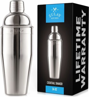 Zulay (24oz) Cocktail Shaker - 18/8 Stainless Steel Martini Shaker With Built-in Strainer - Professional Grade Martini Shaker and Strainer For Bartending & Homebars