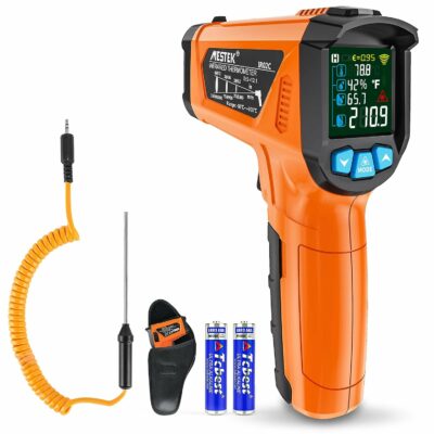 Infrared Thermometer MESTEK Temperature Gun with K Probe Digital Laser IR Thermometetr Temp Gun -58℉~1472℉ Color LCD Screen Alarm Function Adjustable Emissivity for Cooking Grill Pizza Oven