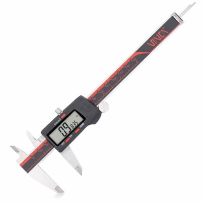 VINCA DCLA-0605 Electronic Digital Vernier Micrometer Caliper Measuring Tool Stainless Steel Large LCD Screen 0-6 Inch/150mm, Inch/Metric/Fractions, Red/Black