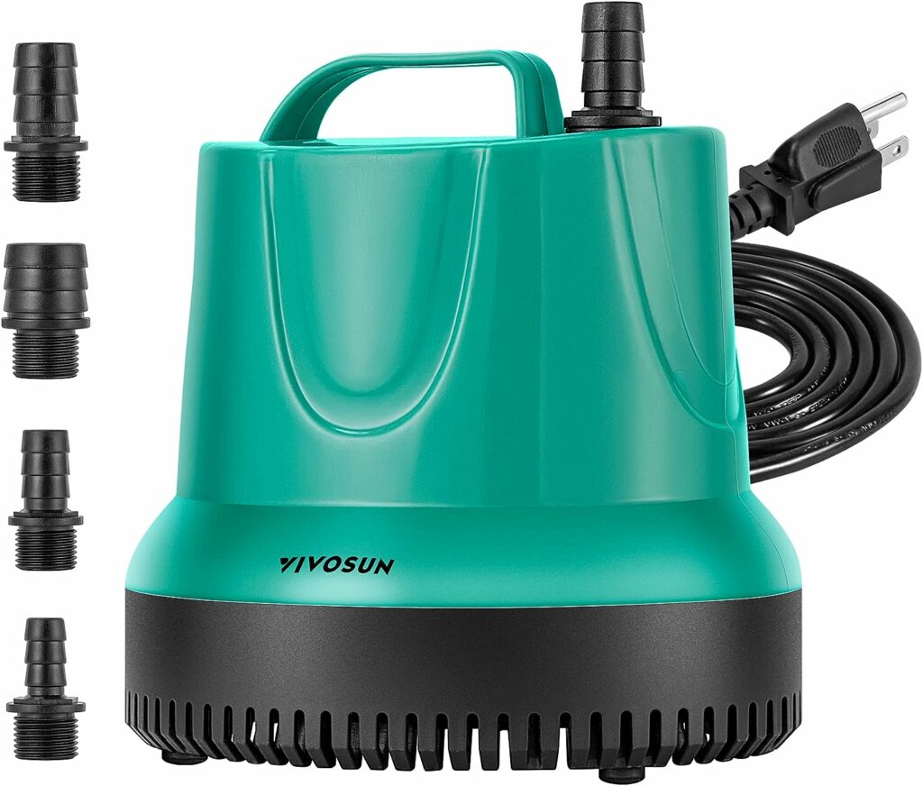 VIVOSUN 1150GPH 100W Submersible Pump for Fish Tank, Pond, Aquarium, Hydroponic Systems with 5ft Power Cord and 4 Nozzles