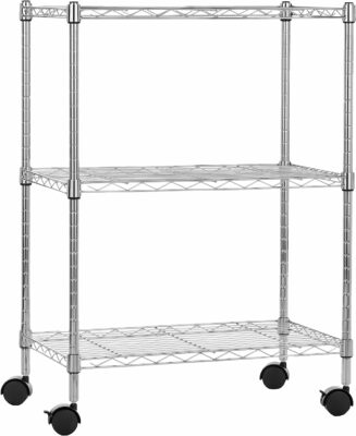 Amazon Basics 3-Shelf Adjustable, Heavy Duty Storage Shelving Unit on 4'' Wheel Casters, Metal Organizer Wire Rack, Chrome, 23.2"L x 13.4"W x 32.75"H 
