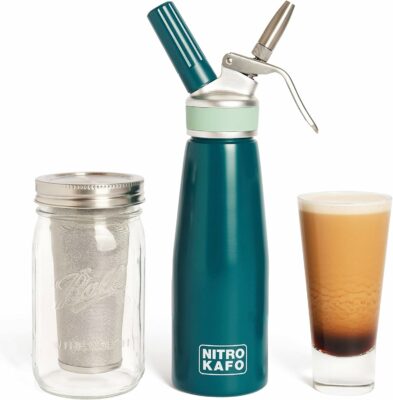 Impeccable Culinary Objects (ICO) NITRO KAFO 1L Nitro Coffee Maker, Aluminum Nitro Cold Brew Coffee Maker with Special Nitro Diffuser Nozzle & Cold Brew Maker with Cold Brew Mason Jar, 1 Quart/1L