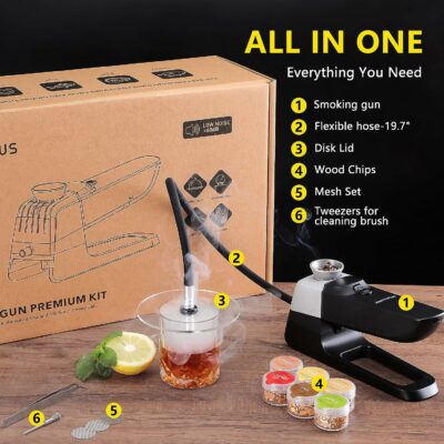 Smoking Gun for Foods Smoke Infuser-INKBIRD 13PCS Smoking Gun Kits w 6 Flavors Wood Chips, Smoker Machine with Accessories-Cold Smoke for Food and Drinks-Gift for Man, for Sous Vide, BBQ, Cheese, Meat