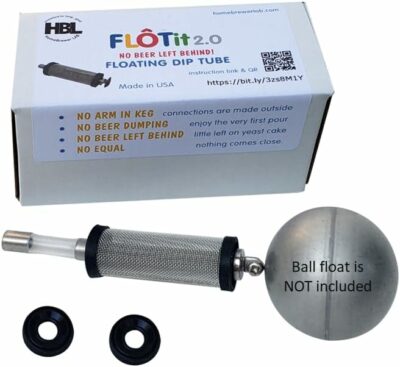 FLOTit 2.0 – Double Filter Inlet (DFI) with 500/300 micron mesh for floating dip tube with a ball float for always clear beer, less beer waste, and no clogging. Best upgrade for pressure fermenters.
