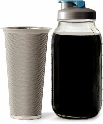 County Line Kitchen - Cold Brew Mason Jar Iced Coffee Maker, Durable Glass, Heavy Duty Stainless Steel Filter, Flip Cap Lid - 32 oz (1 Quart), No Handle